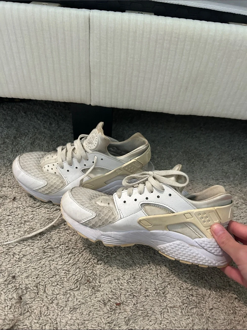 Nike Beige and White Mesh-Layered Sneakers